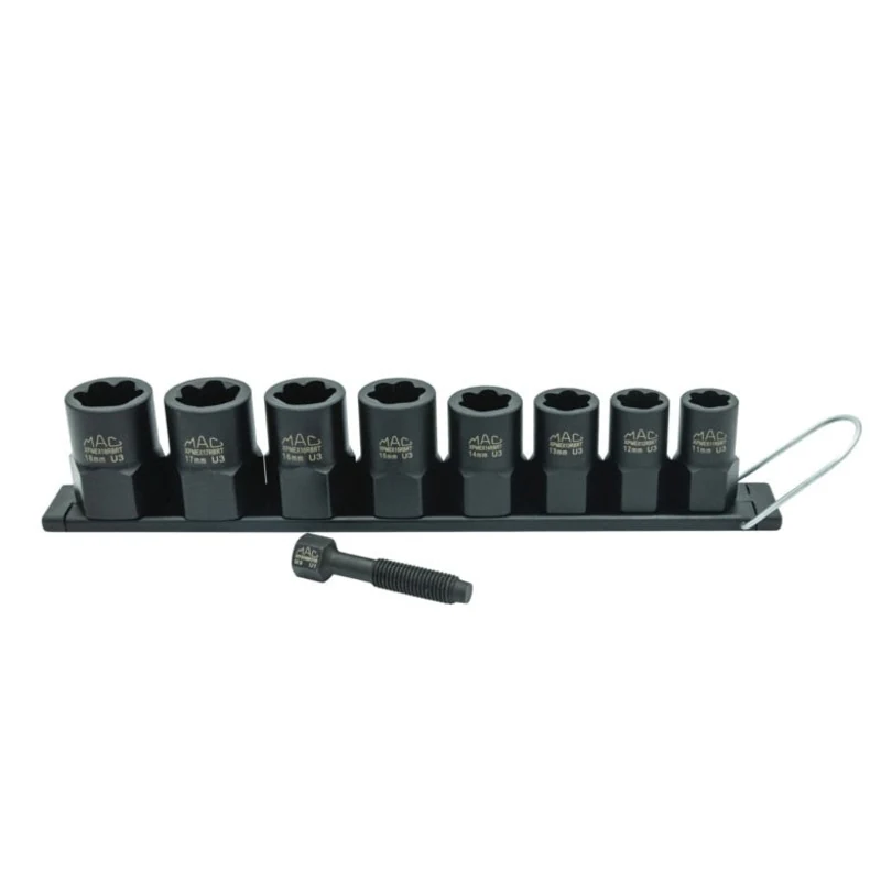 8-PC. 3/8" Drive R.B.R.T. Metric Impact Foreign Object Removal (FOR) Extractor Socket Set